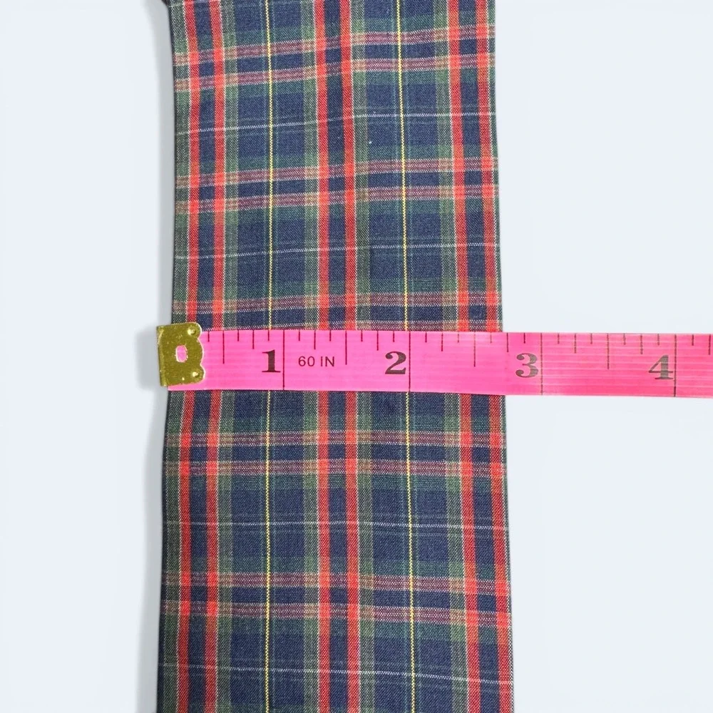 Ginnie Johansen Dallas Vintage 100% Silk Plaid Neck Tie Scarf Navy Red Green 44
